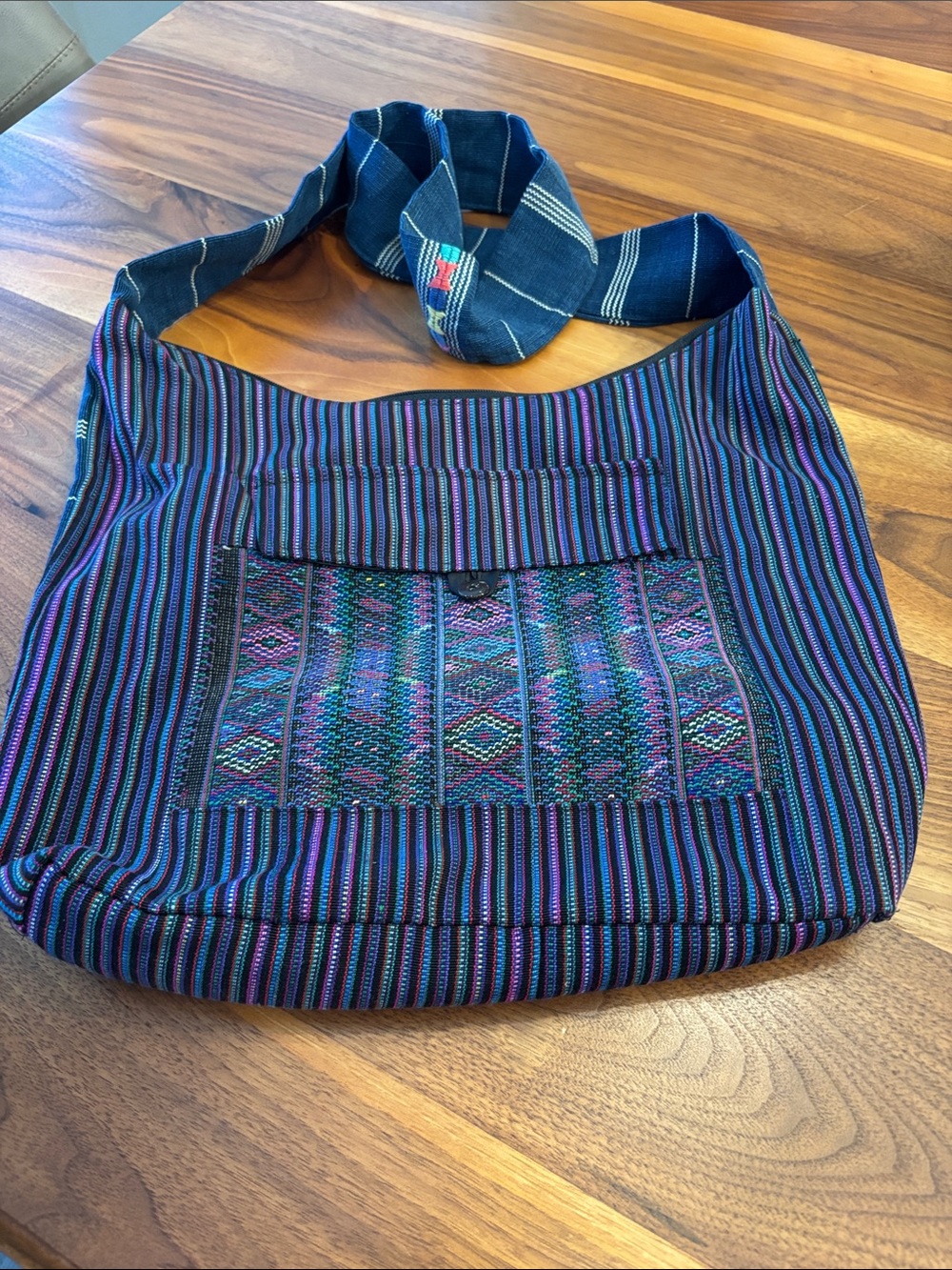 Tribal Geometric Purple Striped Crossbody Bag Purse